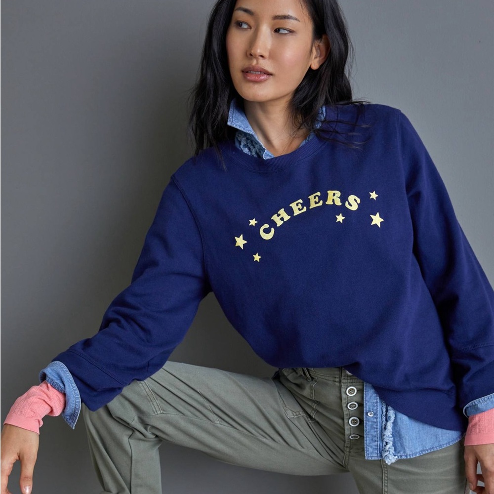 Anthropologie Blue 'Cheers' Graphic Sweatshirt